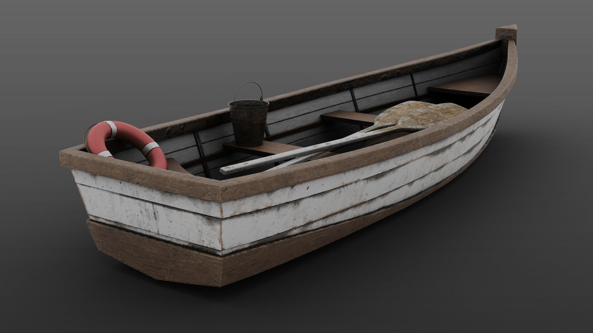 Wooden Boat Low-poly 3D model_6
