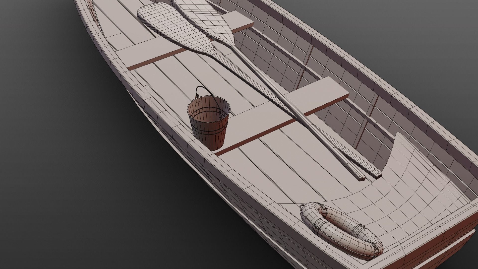 Wooden Boat Low-poly 3D model_11