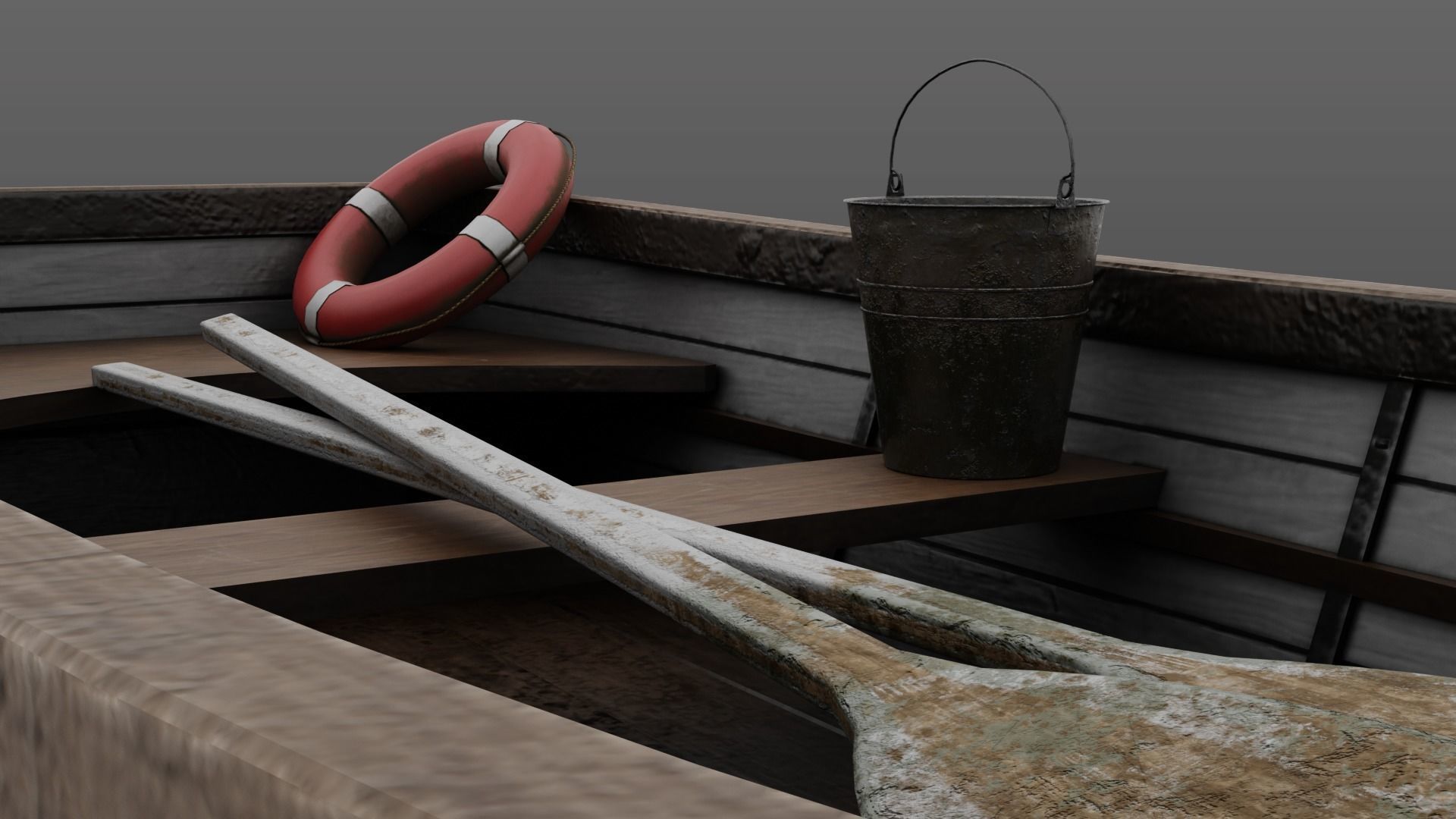 Wooden Boat Low-poly 3D model_15