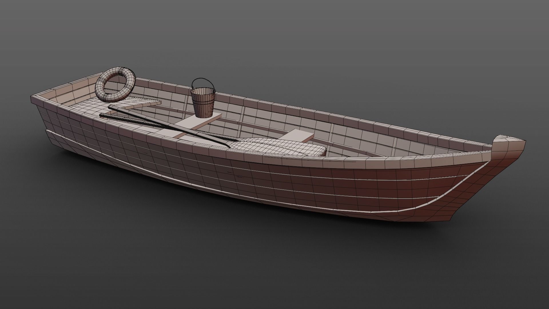 Wooden Boat Low-poly 3D model_5