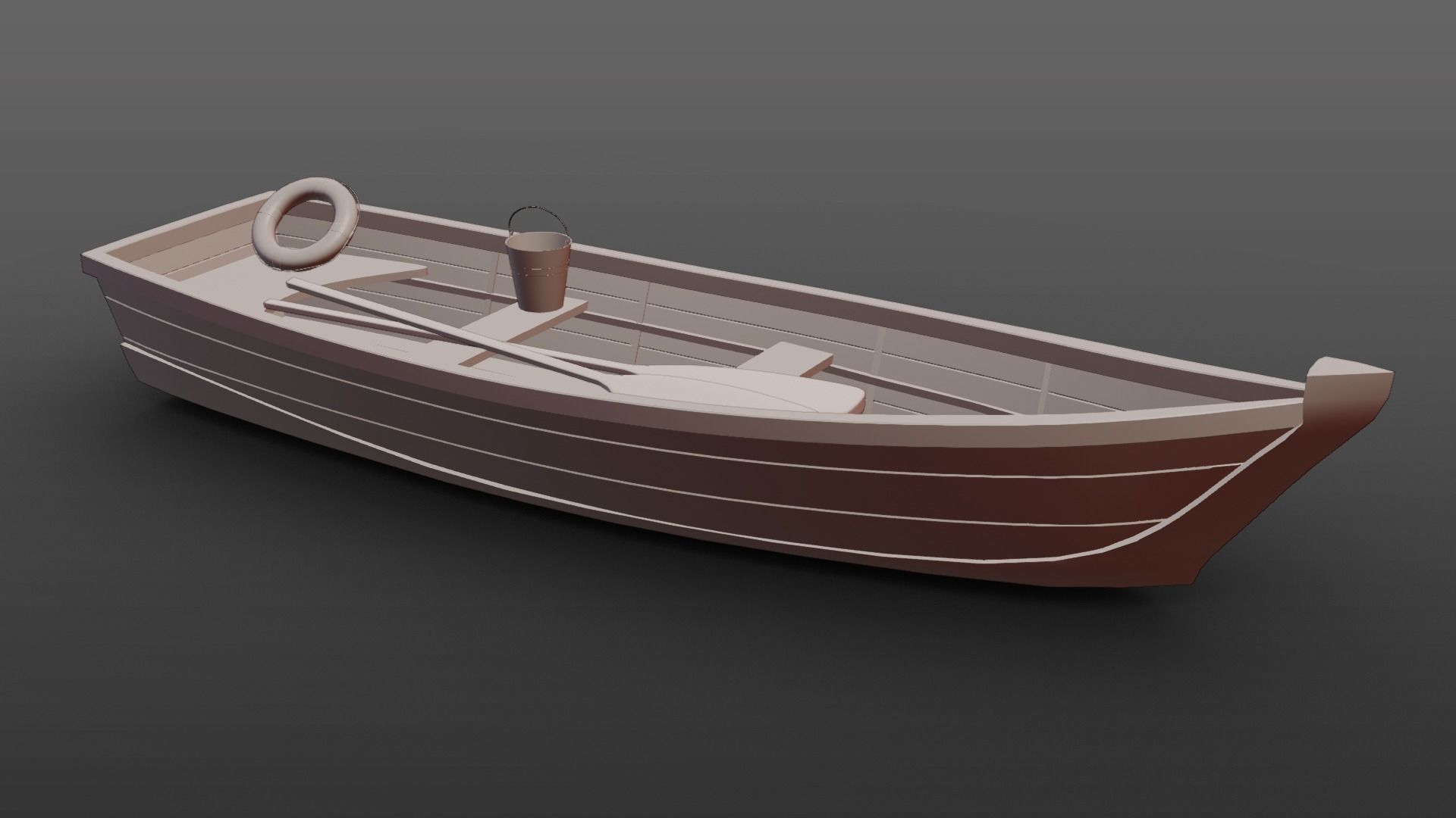 Wooden Boat Low-poly 3D model_4