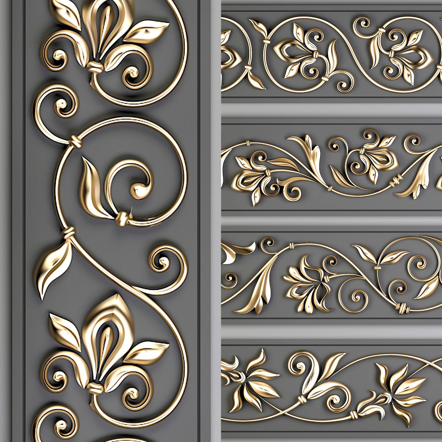 5 Decorative Seamless Trim Ornament Alpha and Brush 3D model_3