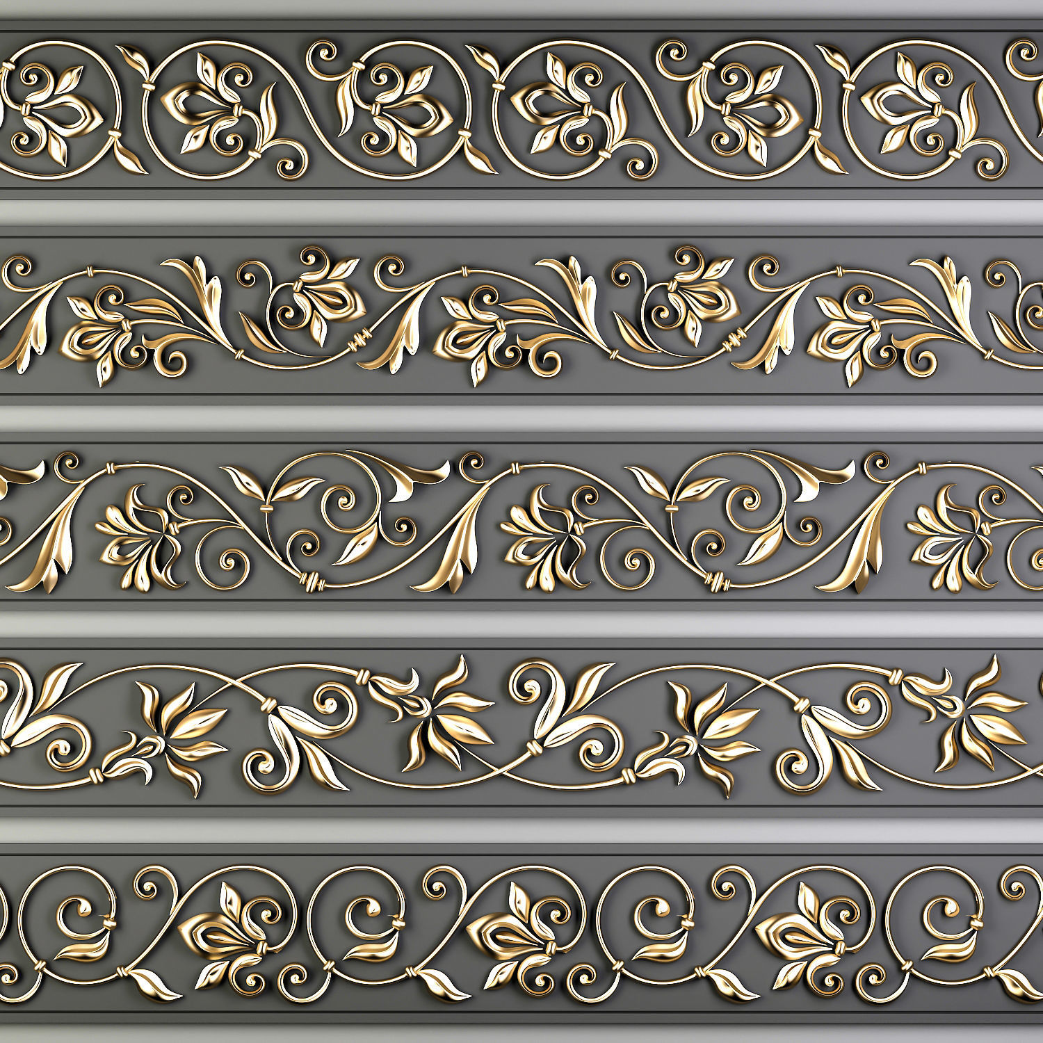 5 Decorative Seamless Trim Ornament Alpha and Brush 3D model_2