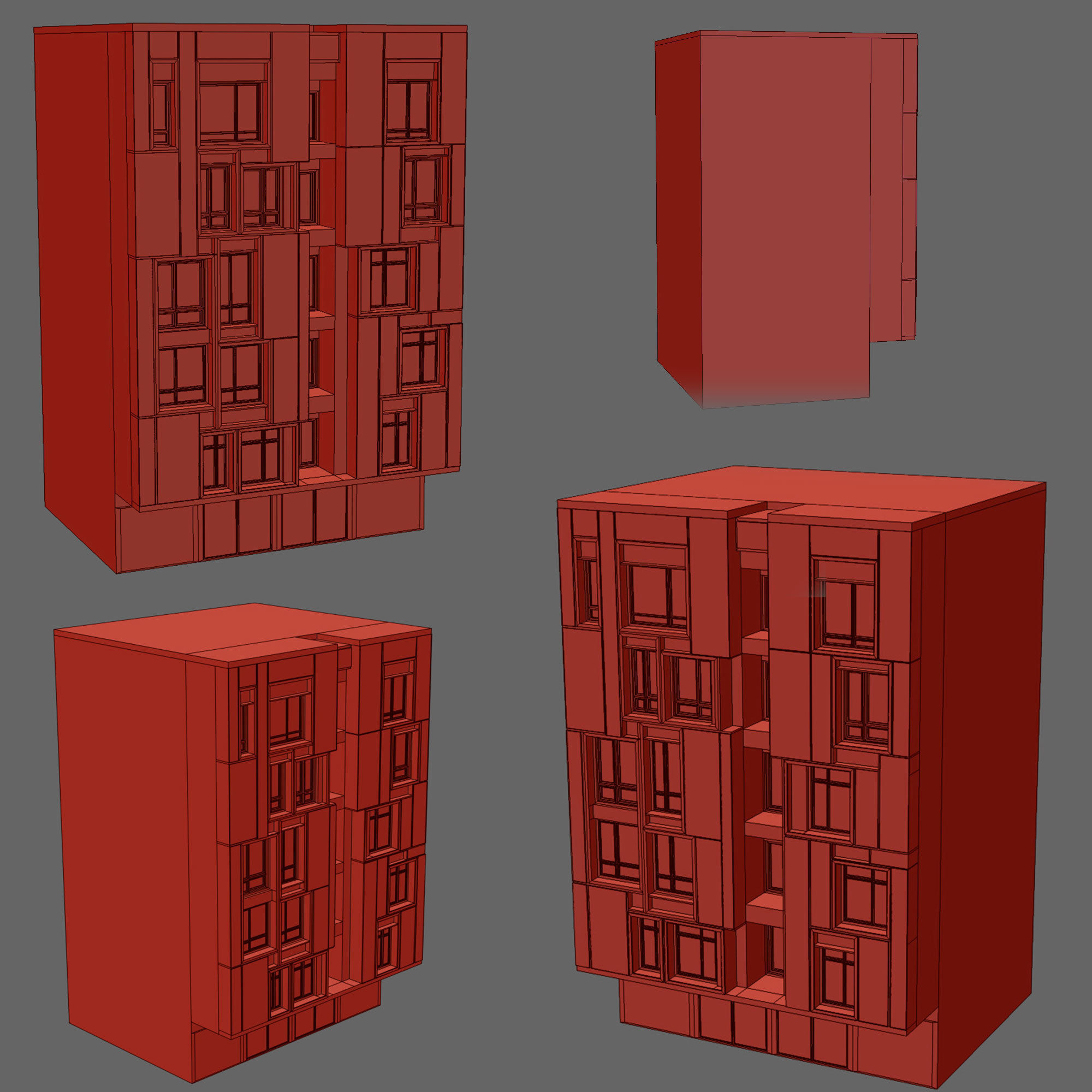Low poly building modern apartment Low-poly 3D model_5