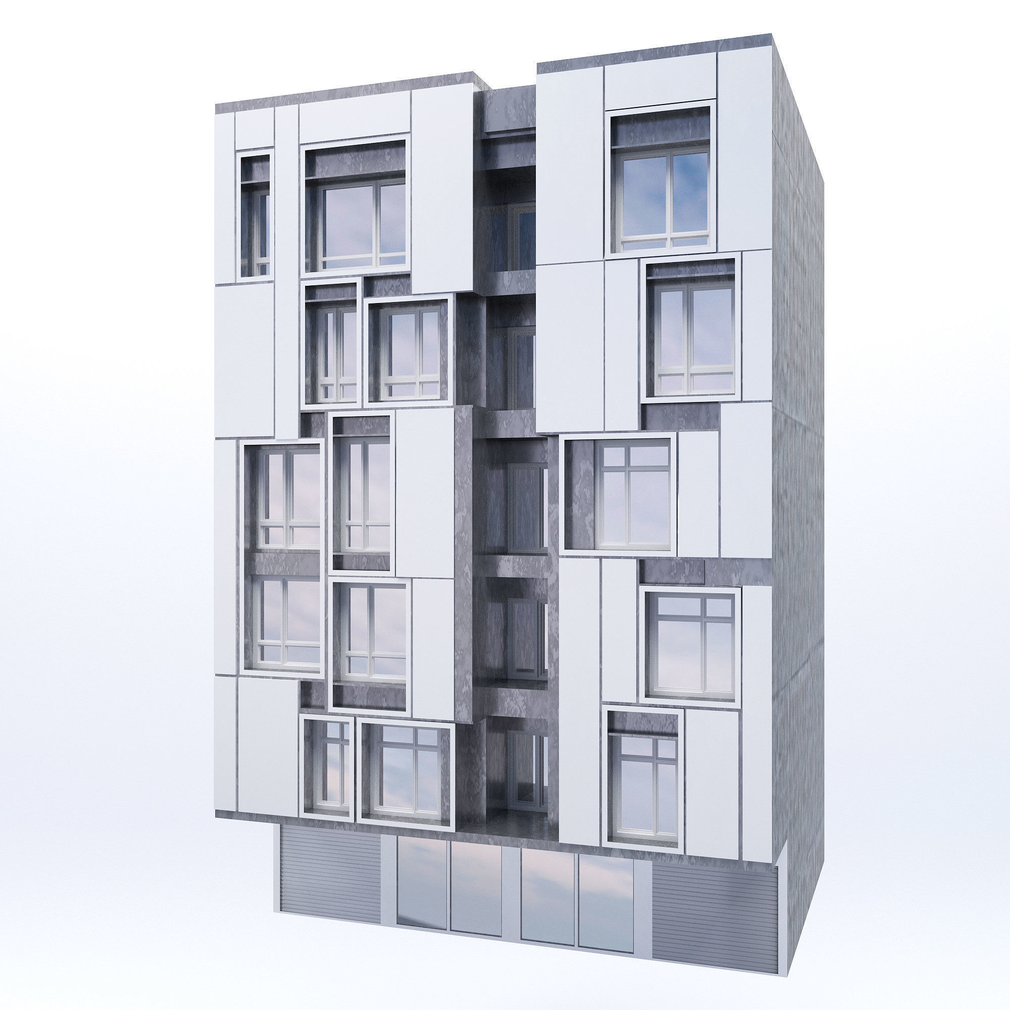 Low poly building modern apartment Low-poly 3D model_3