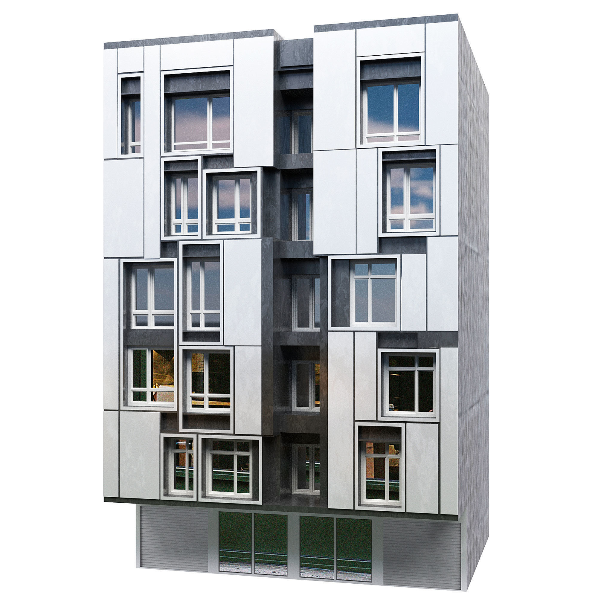Low poly building modern apartment Low-poly 3D model_1
