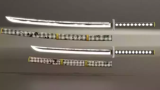 Sci-fi samurai Katana set with Wakizashi Low-poly 3D model