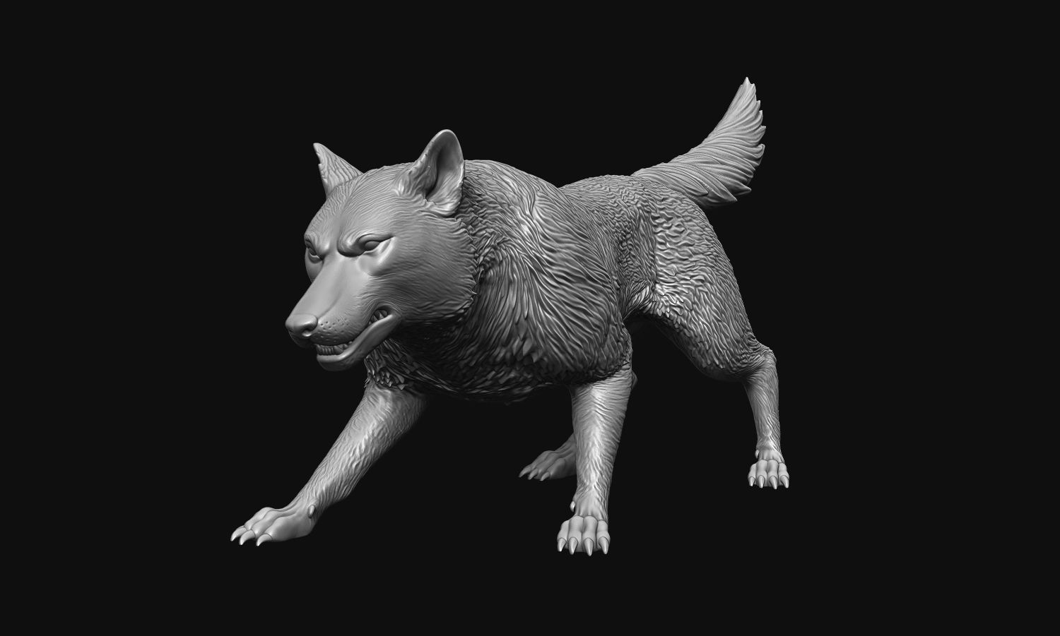 Growling Wolf 3D print model_3