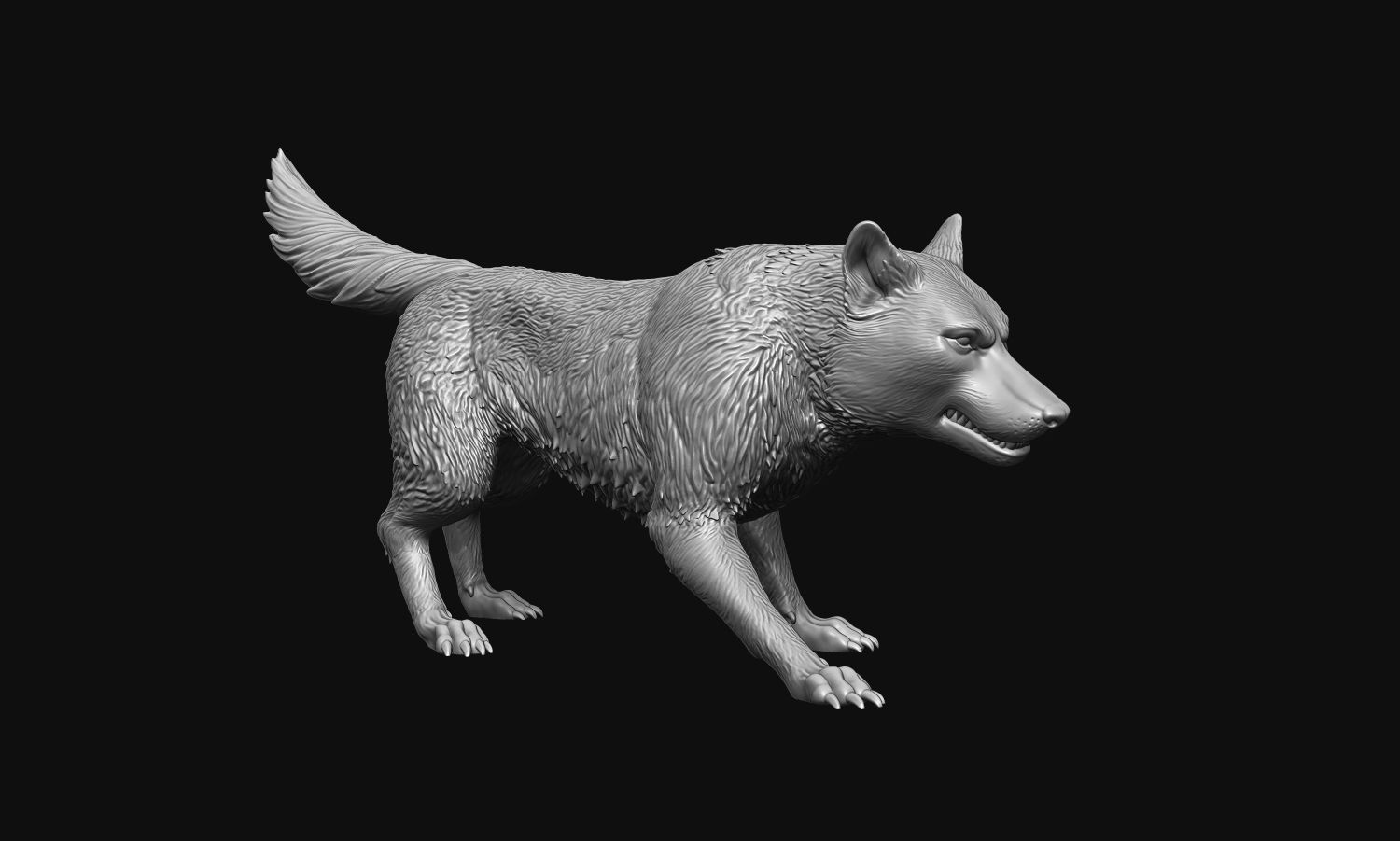 Growling Wolf 3D print model_2