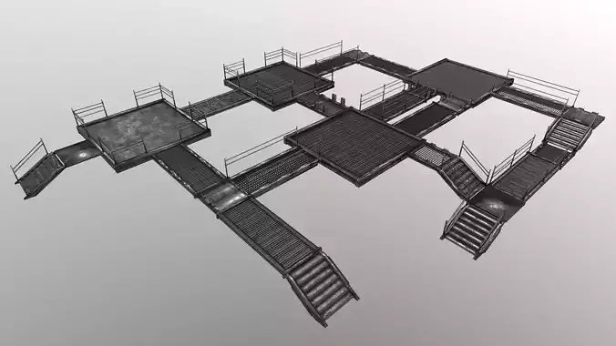 Stair Set of metal cages Low-poly 3D model