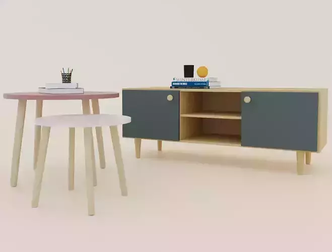 TV cabinet and tables  3D model