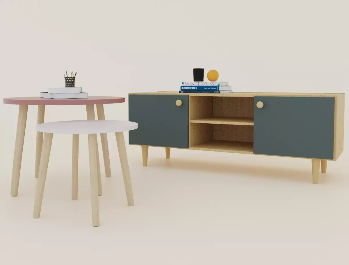 TV cabinet and tables  3D model_0
