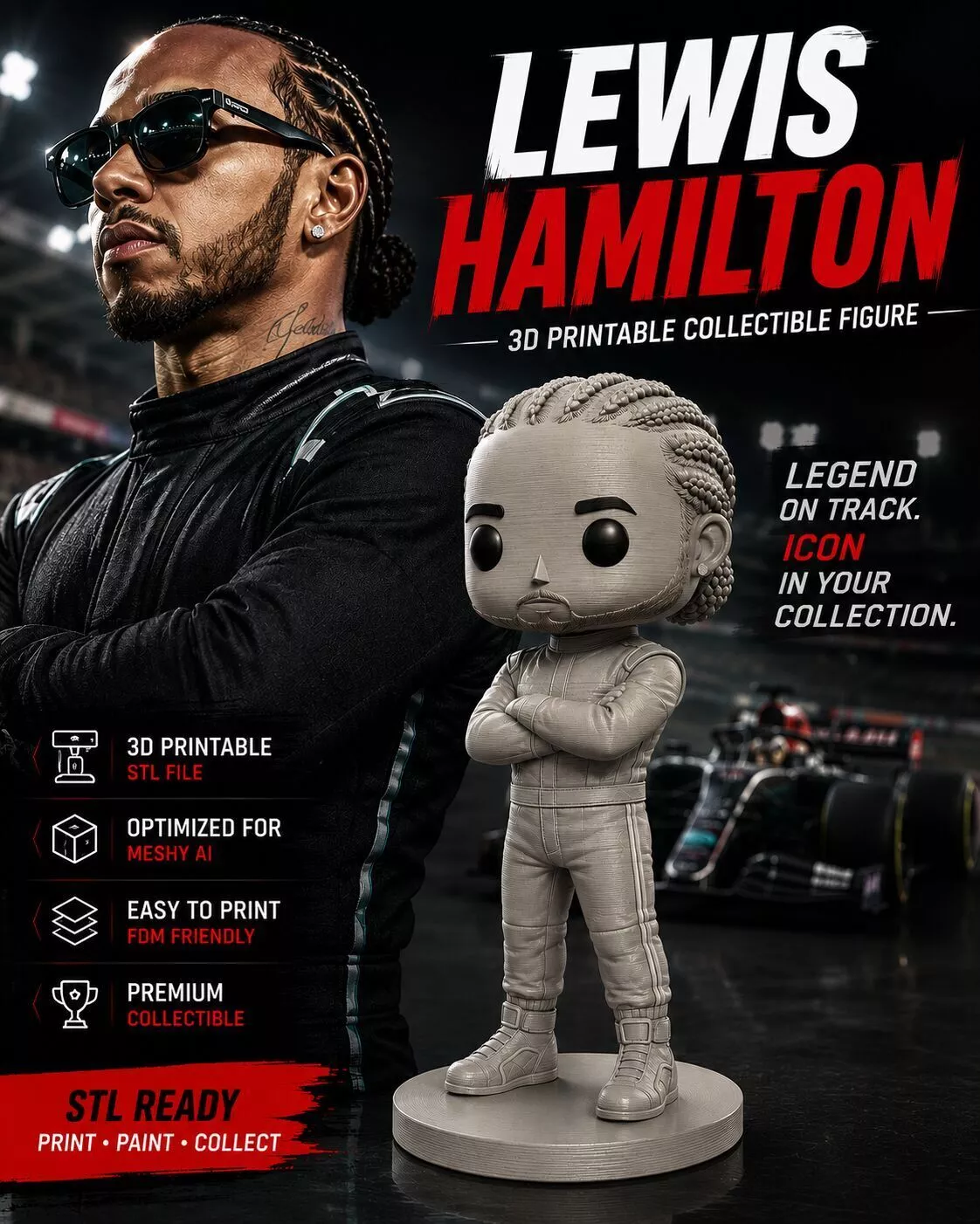 Lewis Hamilton Fan Art Figure - F1 Racing Collectible 3D print model