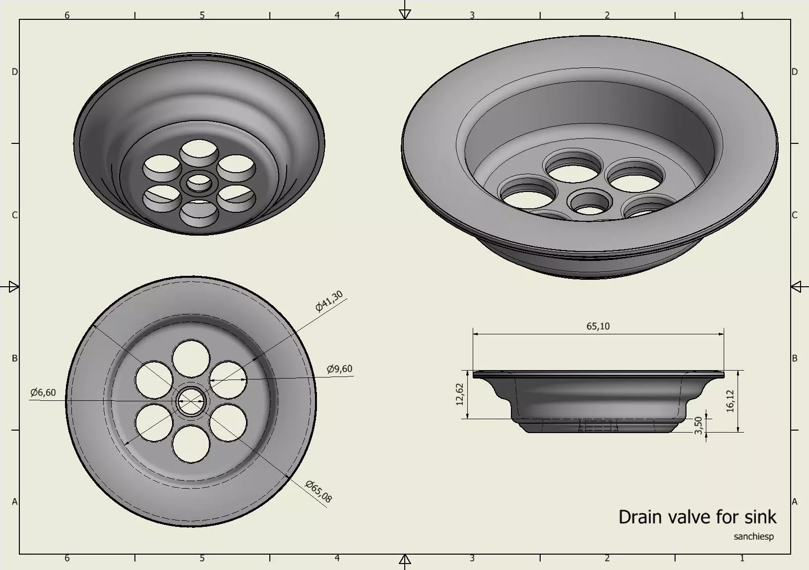 Drain valve for sink 3D print model_0