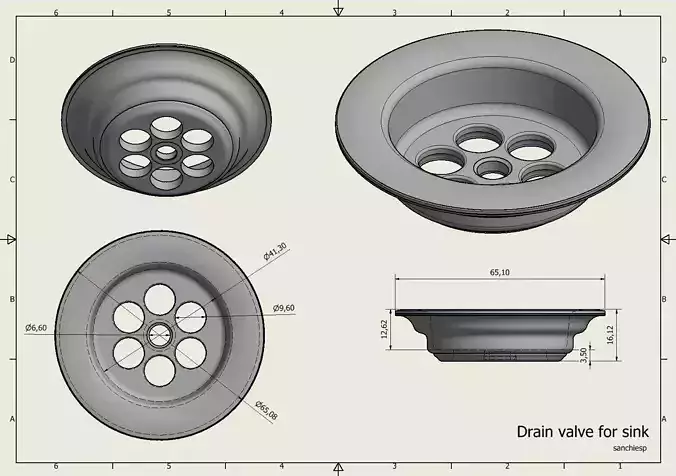 Drain valve for sink 3D print model