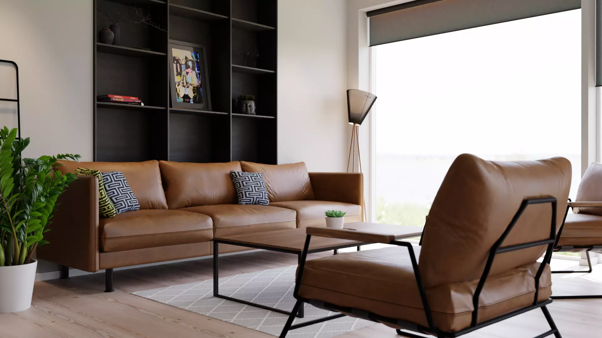 Modern Brown Leather Sofa Free 3D model