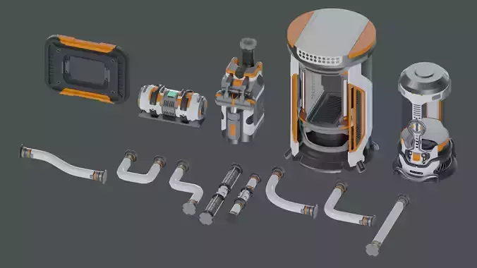 13 Sci-Fi 3D models - Props Asset Pack 3D model