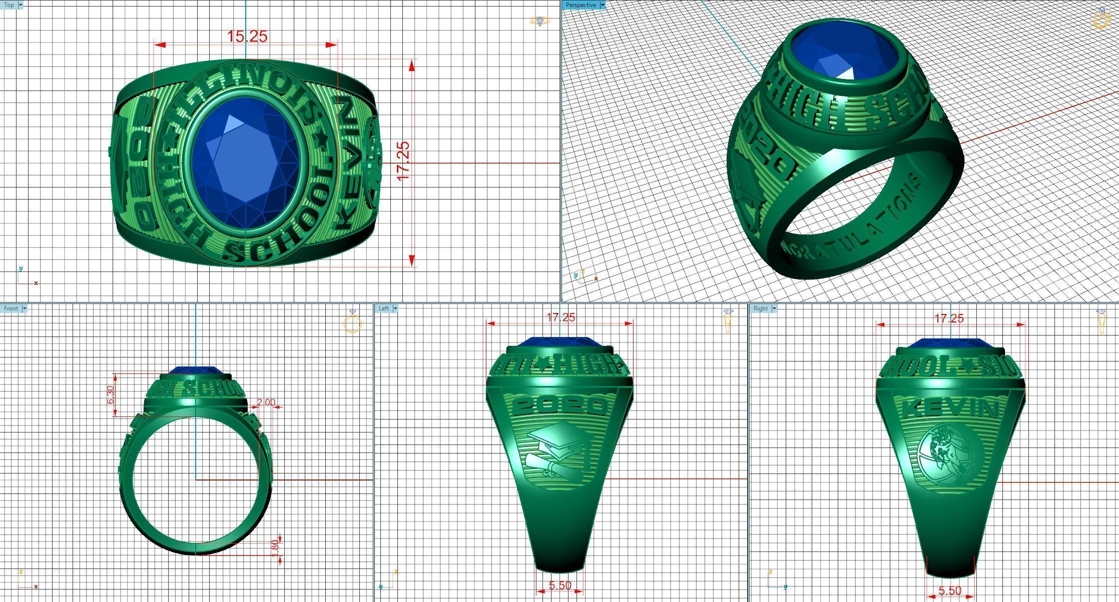 Personalized Class Ring 1 - Oval Gem 3D print model_4
