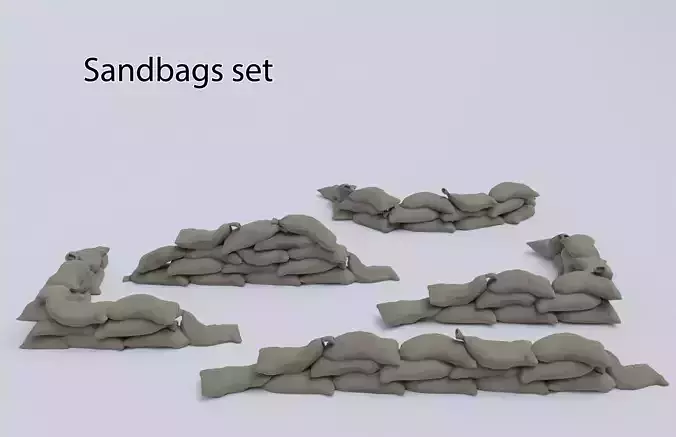 Sandbags set low poly PBR materials Low-poly 3D model
