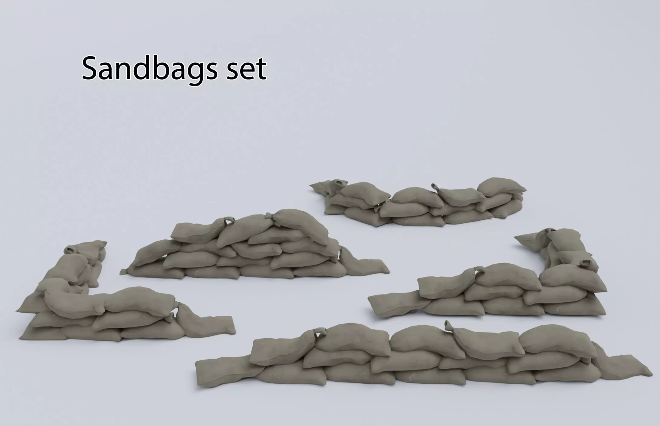 Sandbags set low poly PBR materials Low-poly 3D model_0