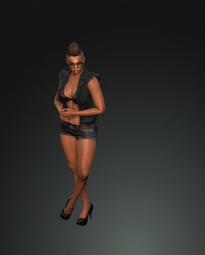 character woman shorts and glasses 3D model_2