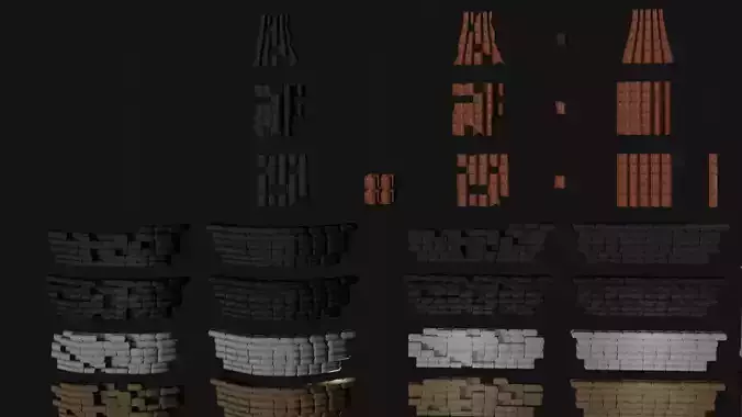 Roman roof tiles and cornices 87 pieces set low poly PBR Low-poly 3D model