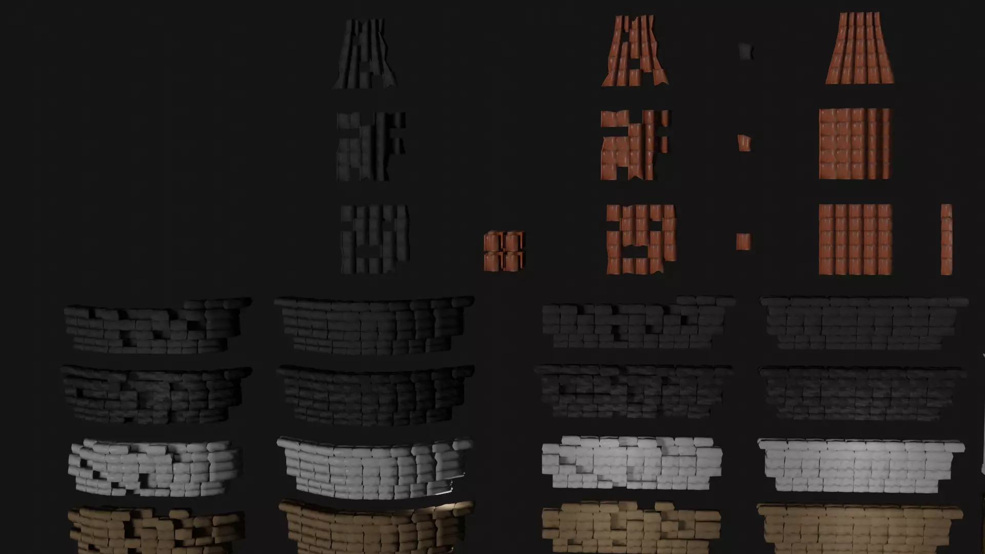 Roman roof tiles and cornices 87 pieces set low poly PBR Low-poly 3D model_0