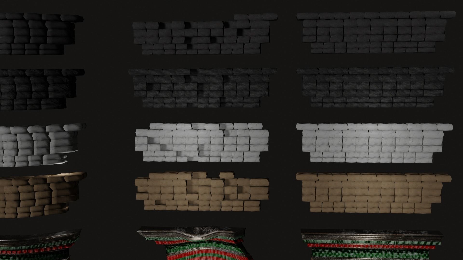 Roman roof tiles and cornices 87 pieces set low poly PBR Low-poly 3D model_4