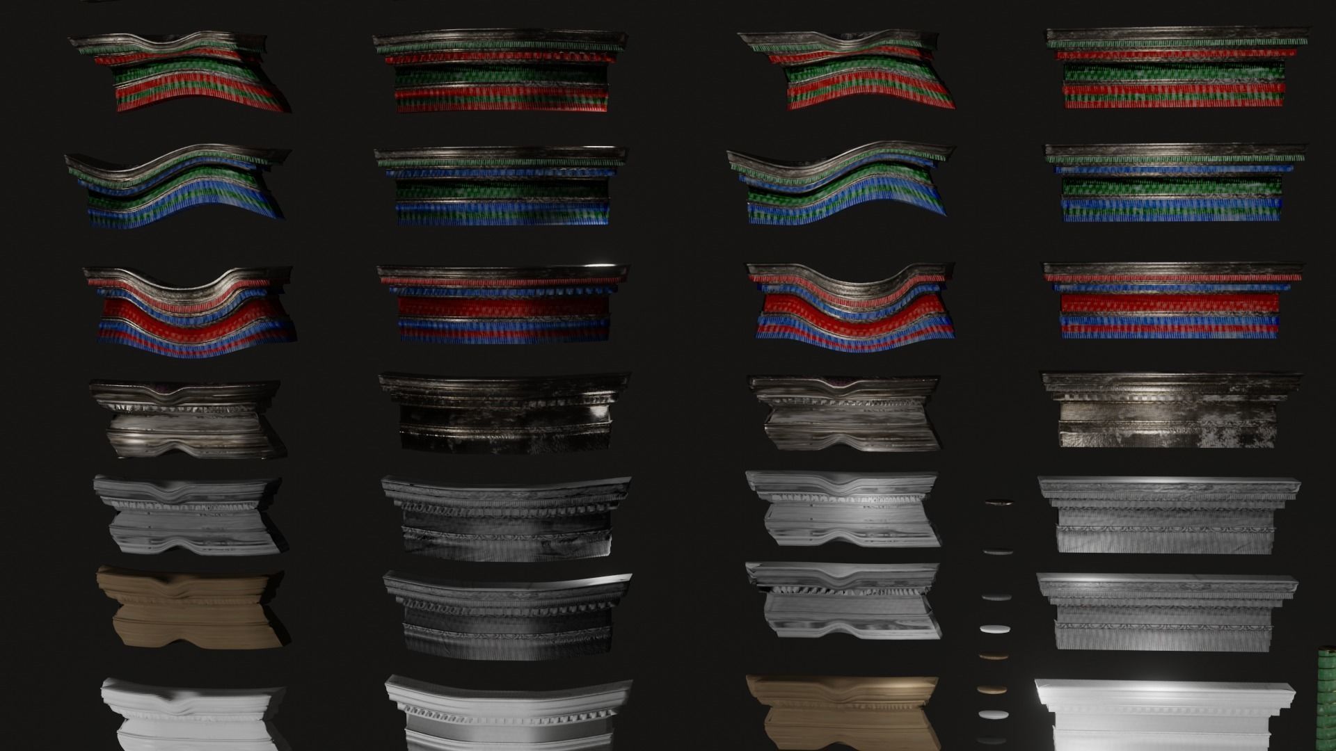 Roman roof tiles and cornices 87 pieces set low poly PBR Low-poly 3D model_1