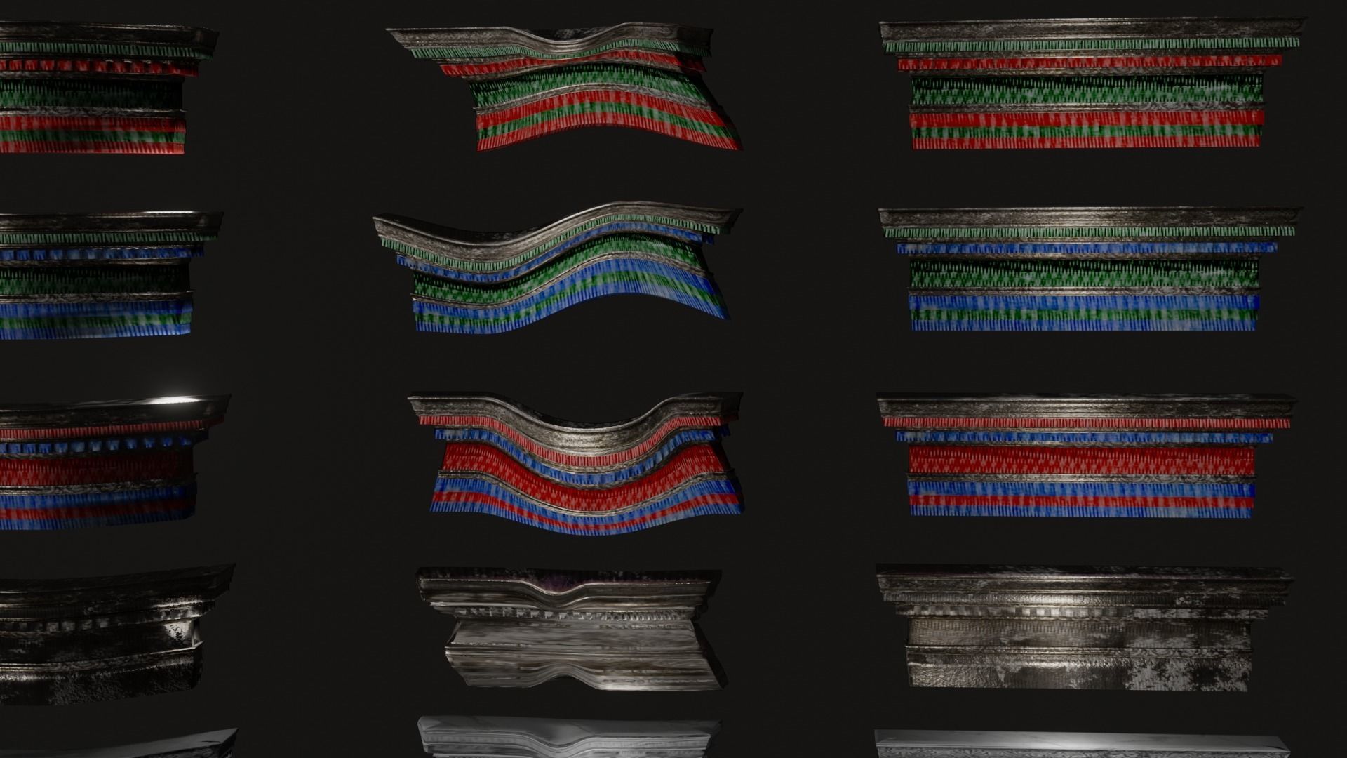 Roman roof tiles and cornices 87 pieces set low poly PBR Low-poly 3D model_5