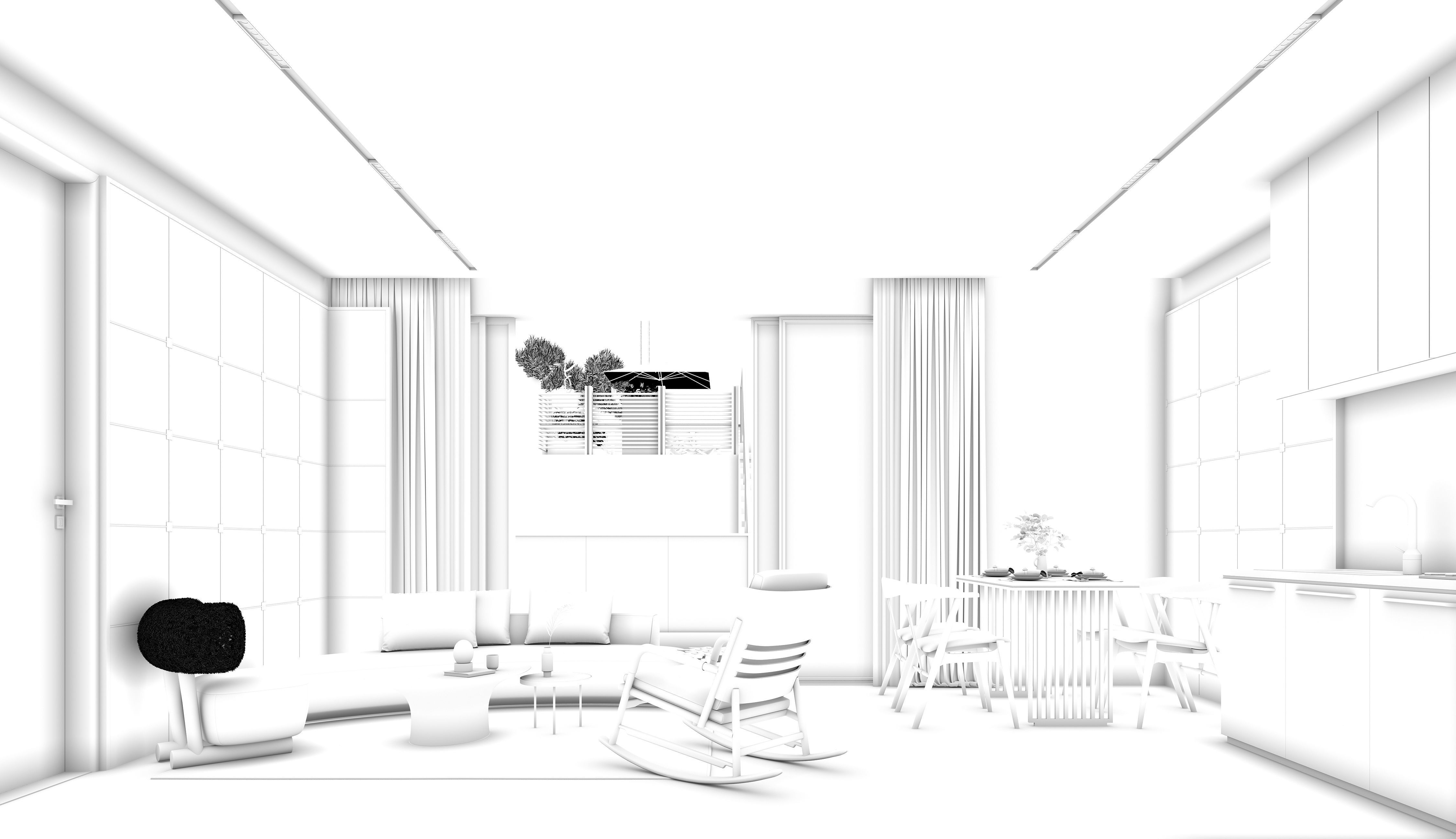 Modern villa homestay style 3D model_4