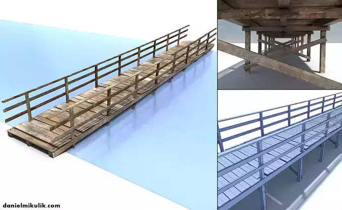 Low Poly Old Wooden Bridge