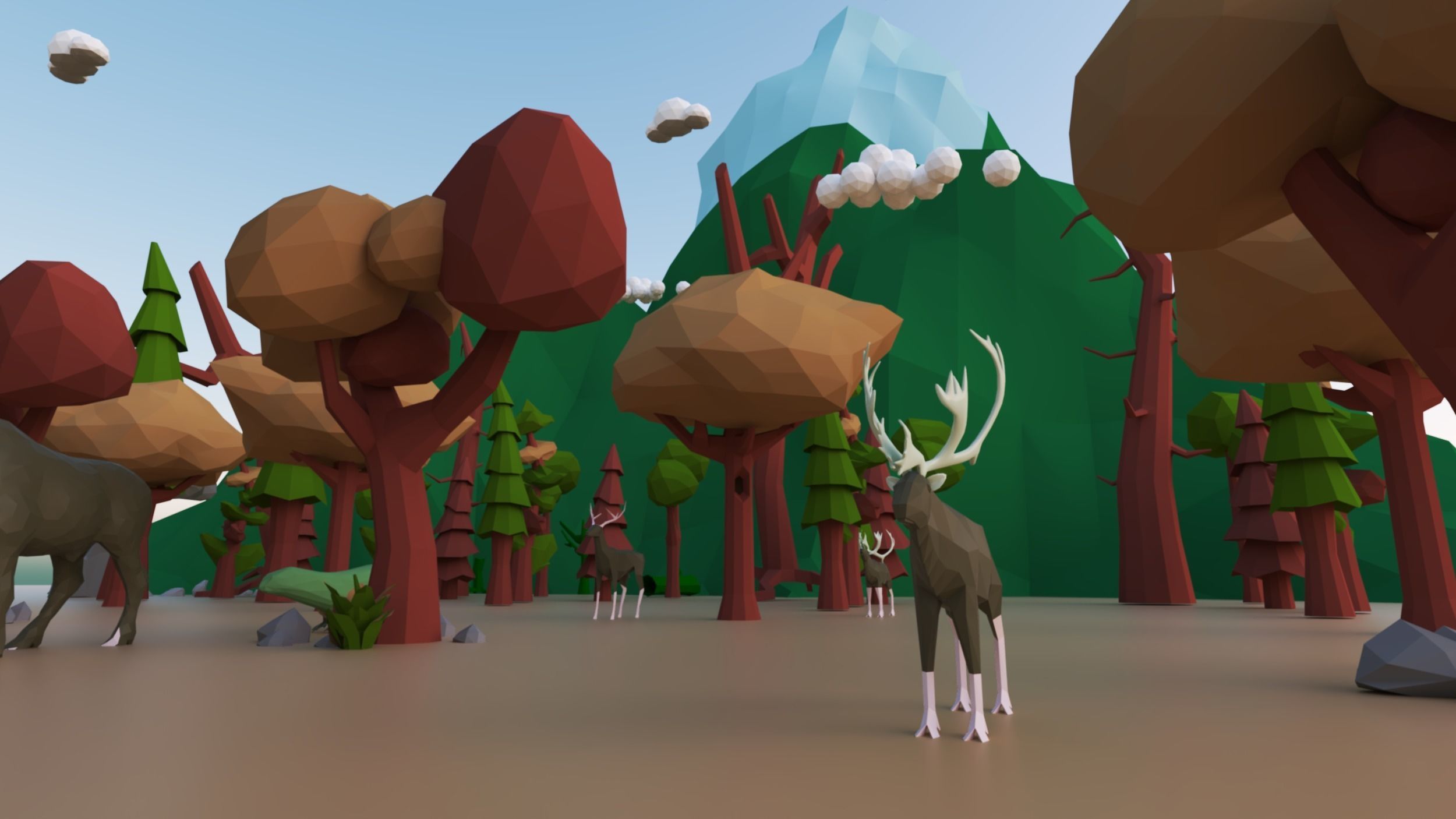 Animals-Trees -Grass -Rocks- Mountains And Hills Forest Pack Low-poly 3D model_15