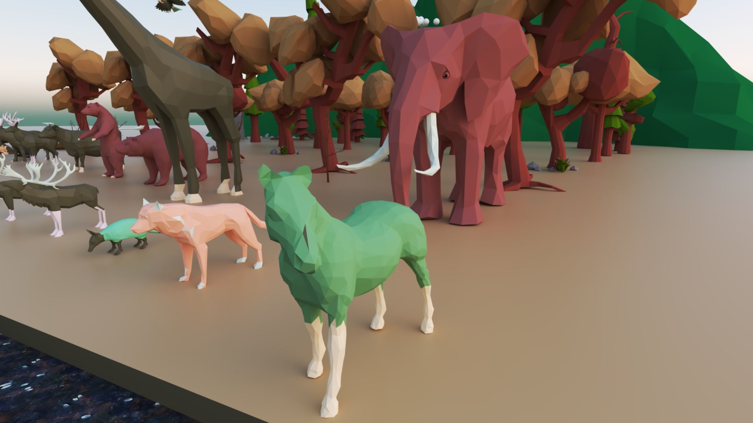 Animals-Trees -Grass -Rocks- Mountains And Hills Forest Pack Low-poly 3D model_4