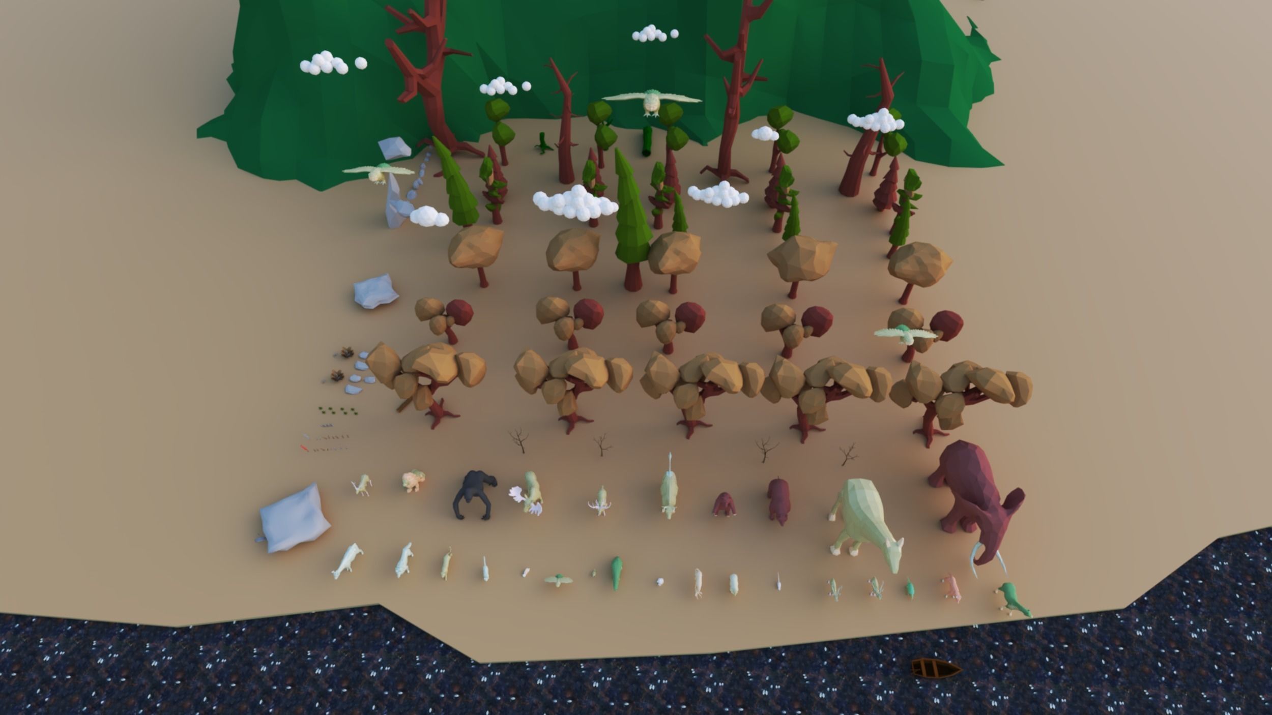 Animals-Trees -Grass -Rocks- Mountains And Hills Forest Pack Low-poly 3D model_10