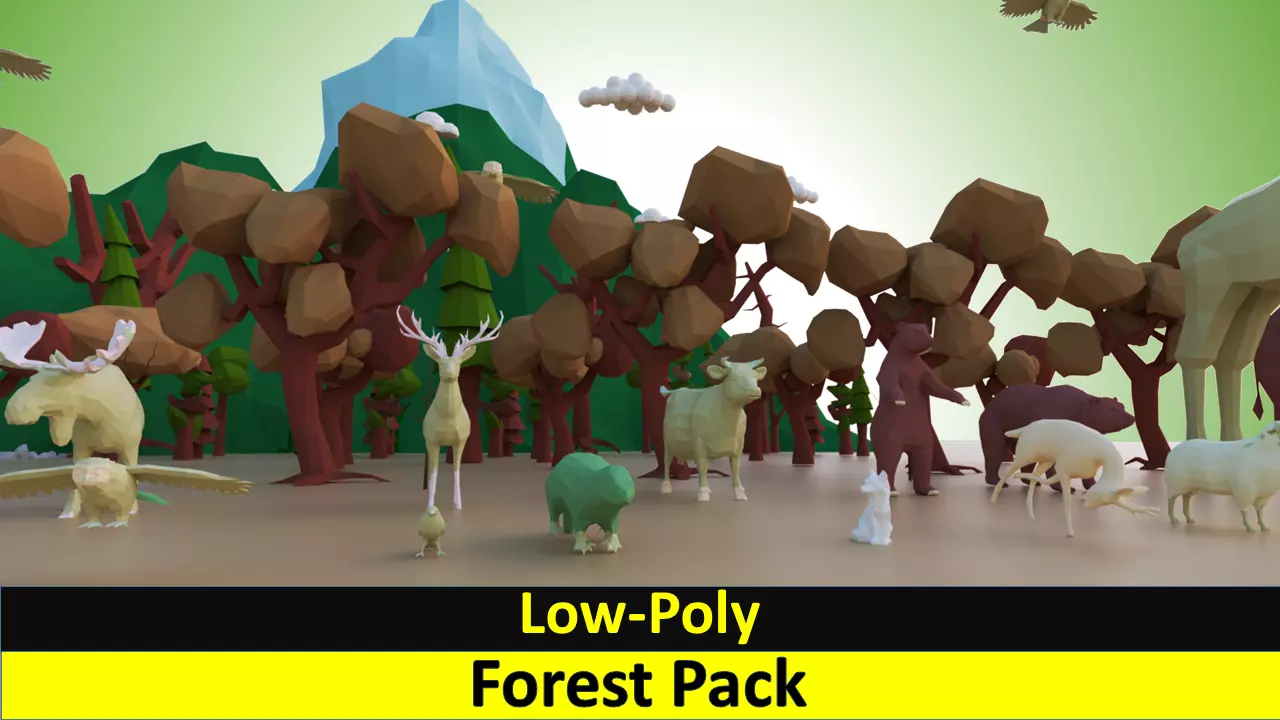 Animals-Trees -Grass -Rocks- Mountains And Hills Forest Pack Low-poly 3D model_0