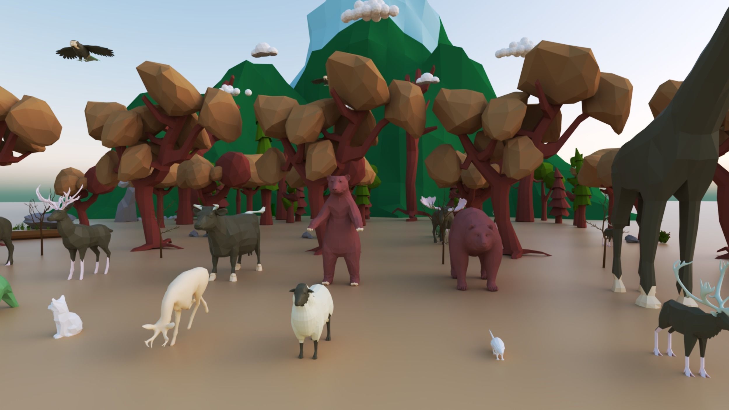 Animals-Trees -Grass -Rocks- Mountains And Hills Forest Pack Low-poly 3D model_6