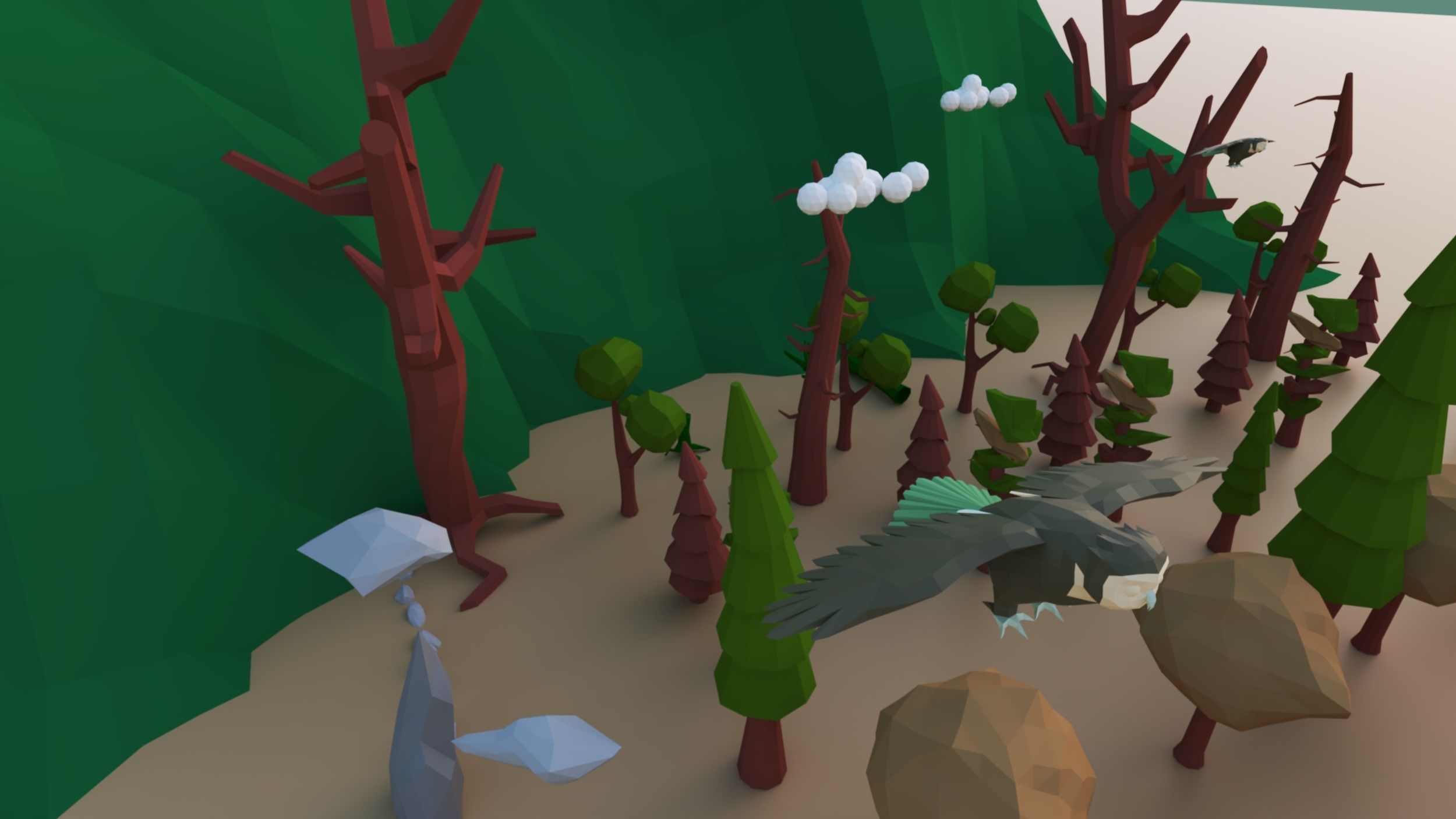 Animals-Trees -Grass -Rocks- Mountains And Hills Forest Pack Low-poly 3D model_8