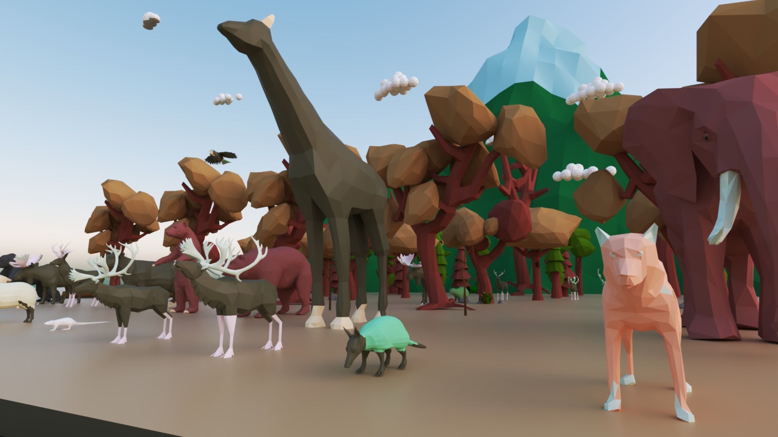 Animals-Trees -Grass -Rocks- Mountains And Hills Forest Pack Low-poly 3D model_5