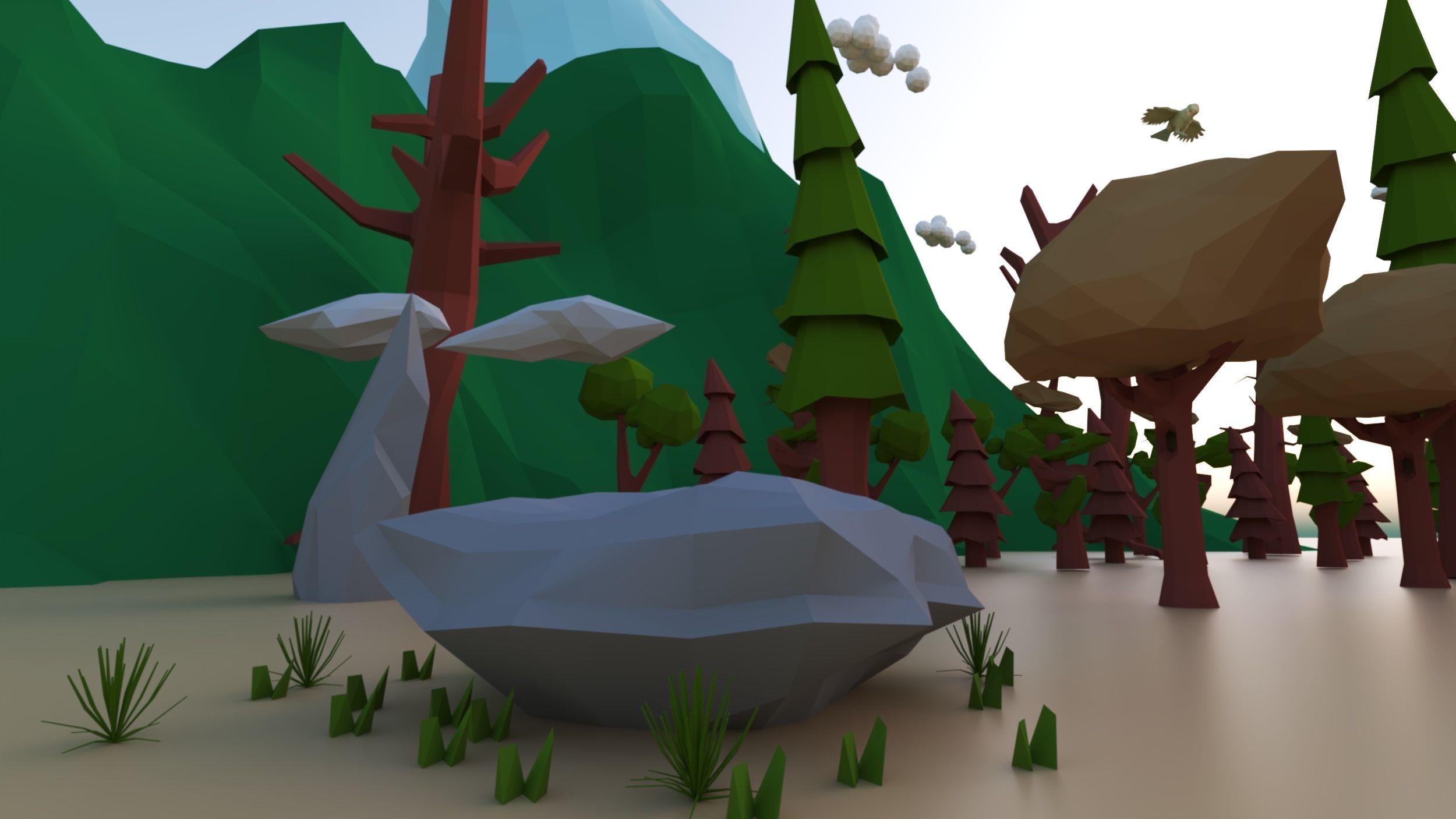 Animals-Trees -Grass -Rocks- Mountains And Hills Forest Pack Low-poly 3D model_7