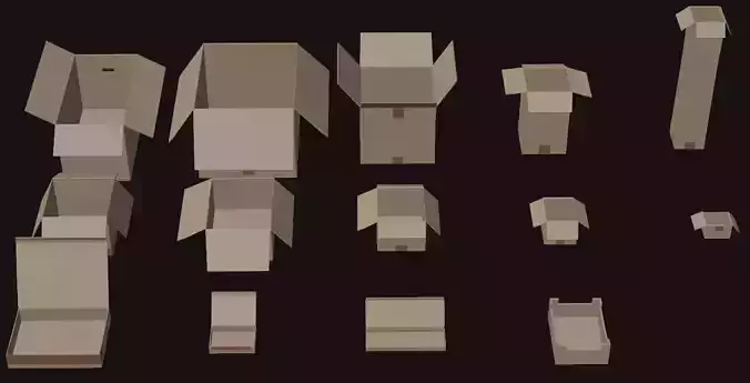 Low Poly Openable Cardboard Box Pack Low-poly 3D model