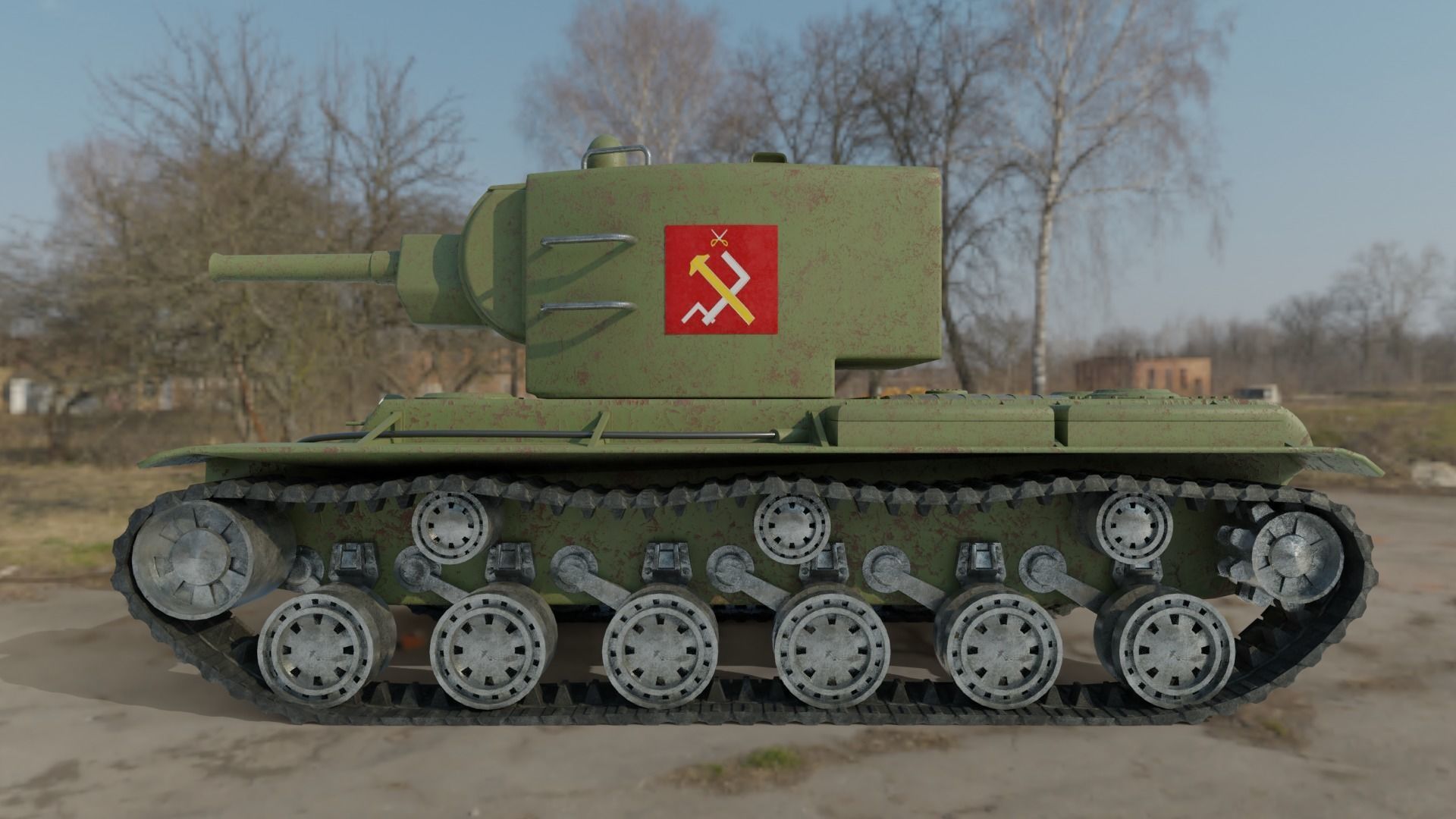 KV-2 tank Low-poly 3D model_5