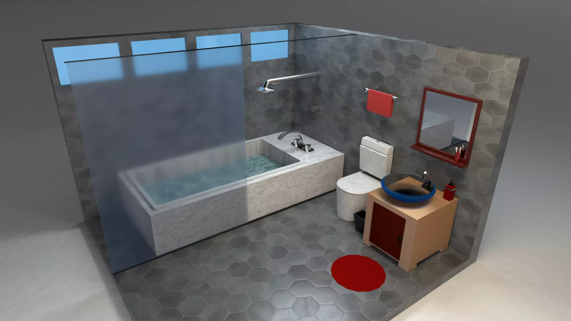 Bathroom with bathtub and toilet Low-poly 3D model