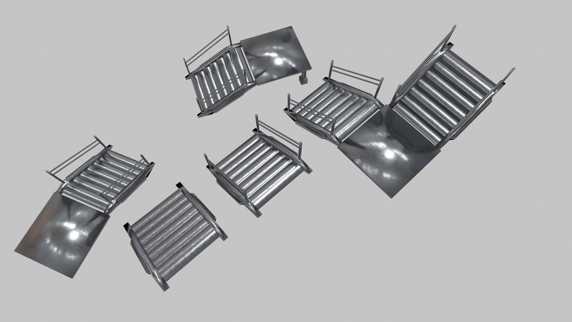 Stair Set of metal racks Low-poly 3D model_16