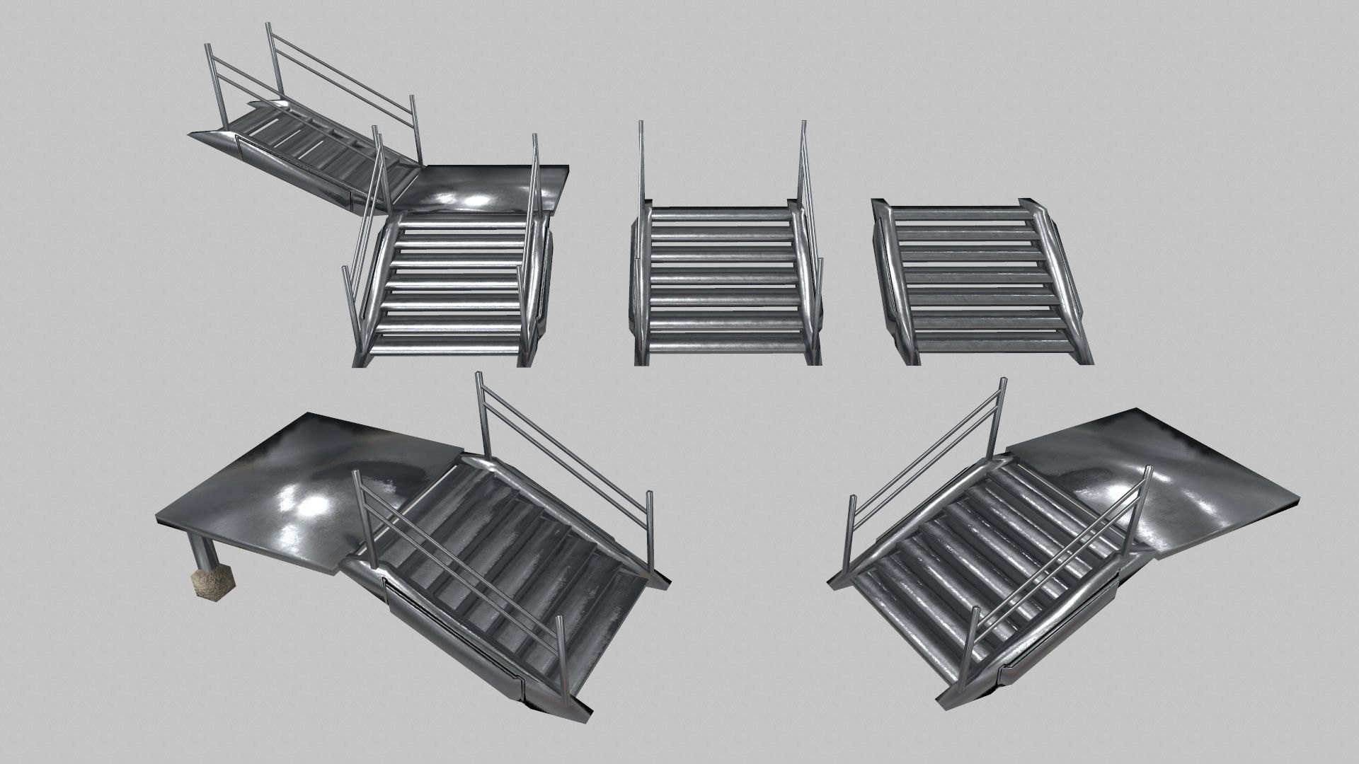 Stair Set of metal racks Low-poly 3D model_13
