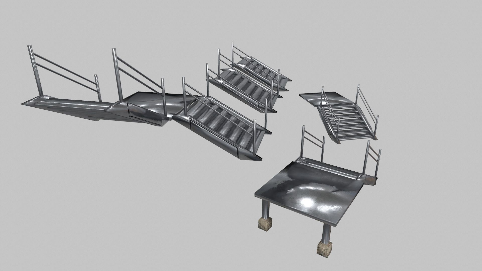 Stair Set of metal racks Low-poly 3D model_15