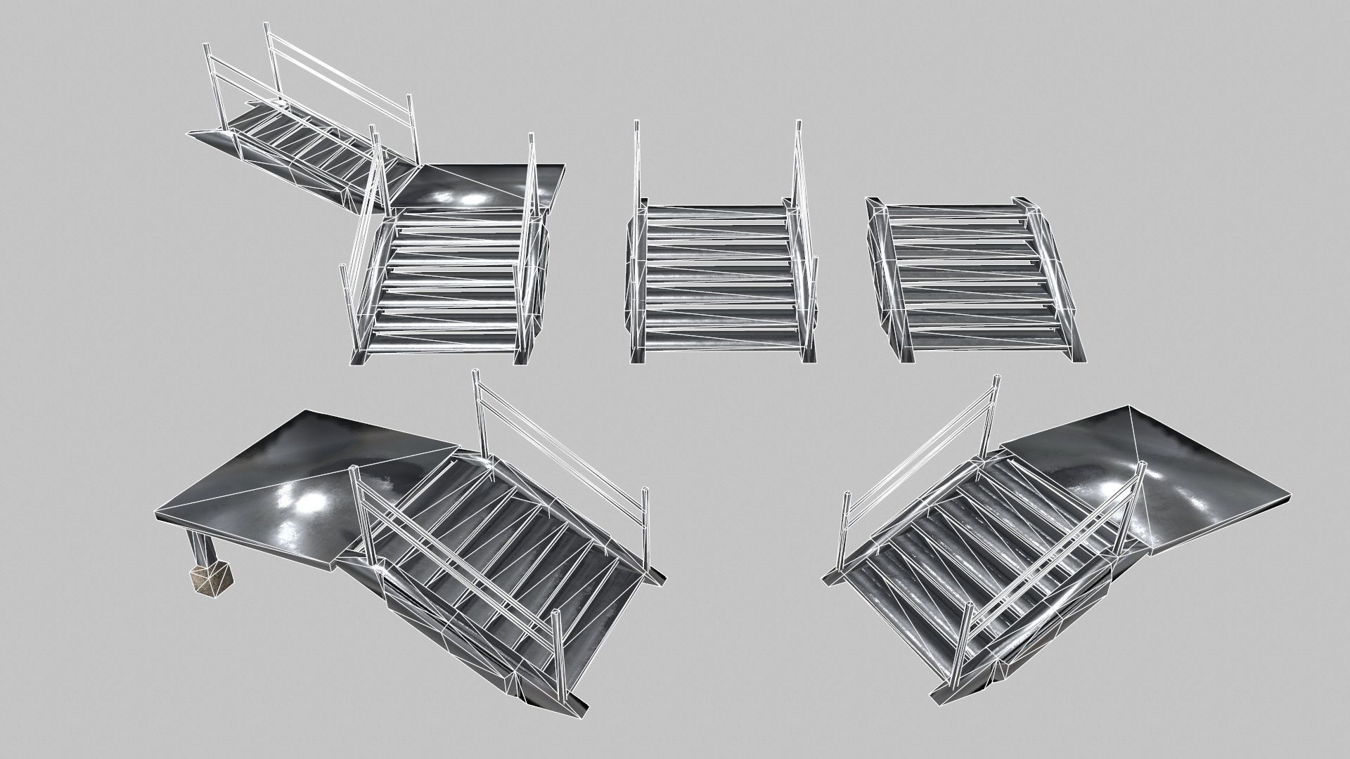 Stair Set of metal racks Low-poly 3D model_14