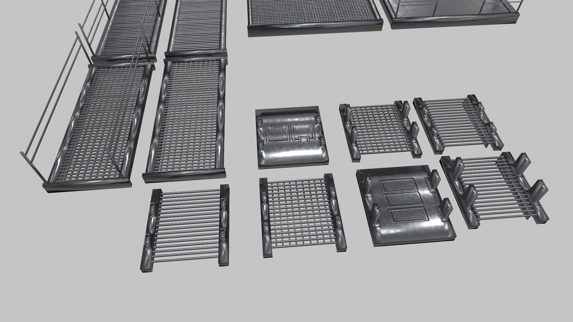 Stair Set of metal racks Low-poly 3D model_3