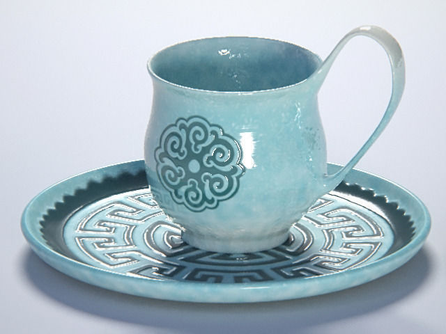 Handmade cup with etno pattern 3D model