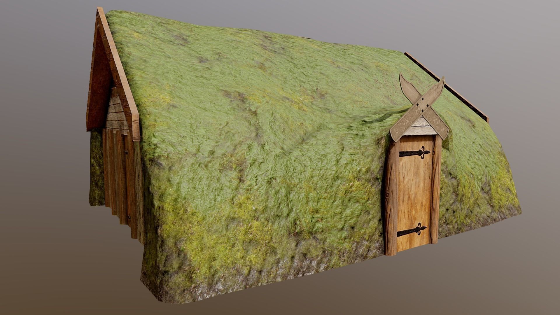 Viking icelandic turf house Low-poly 3D model_1